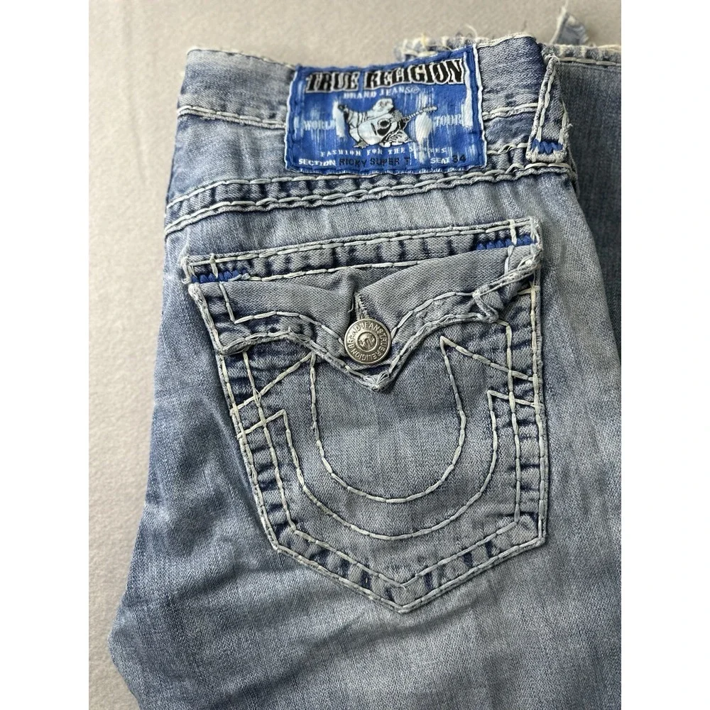 True Religion Ricky Super T White Stitch Jeans Medium Wash Men's 32X30 Rare